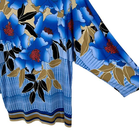 JM Collection Sz XL Super Stretchy Blue Tropical Beach Blouse Shirt Top Hawaii - Picture 5 of 7